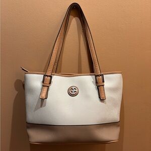 Giani Bernini faux Saffiano leather White and Tan Tote Bag Pre loved